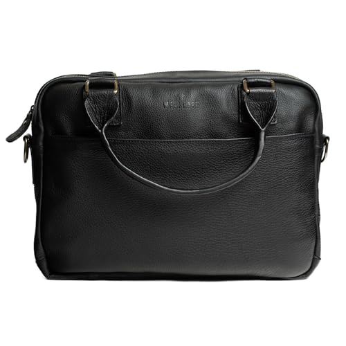 WESLEATH Full Grain Leather Briefcase for Men (Black)