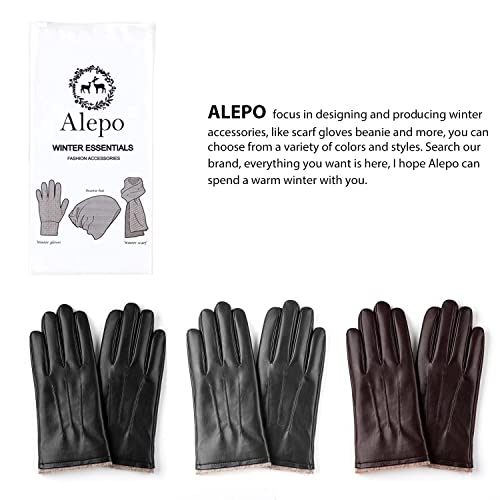 Alepo Winter PU Leather Gloves For Men, Warm Thermal Touchscreen Texting Typing Dress Driving Motorcycle Gloves Wool Lining