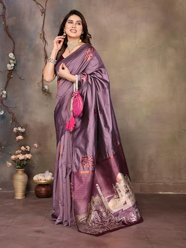 Image of Sidhidata Women's Kanjivaram Banarasi Soft Silk Saree With Unstitched Blouse Piece (Silk Box Flower)