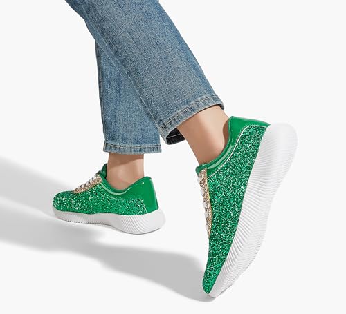 Image of BELOS Women's Glitter Shoes Sparkly Lightweight Metallic Sequins Tennis Shoes Casual Retro Braided Walking Shoes