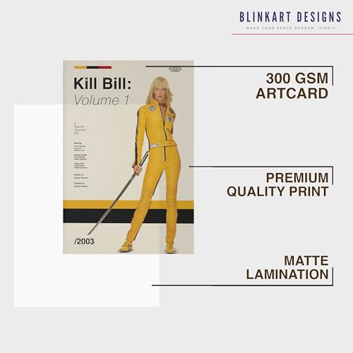 Image of BLINKART Kill Bill Volume 1 Vintage Movie Poster Frame 8x12 Inch | Premium 300 GSM Paper Wall Print | Mid Century Vintage Film Artwork for Home, Bedroom, Living Room, Office | Framed Photo Decor