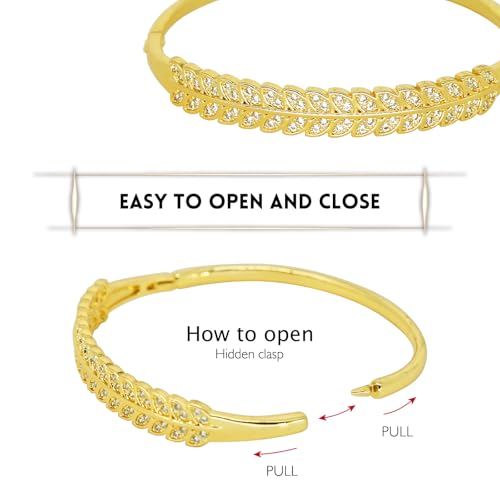 Gold Bangle for Women- 18K Gold Plated Wheat Ear Crystal Bracelets with Cubic Zirconia3