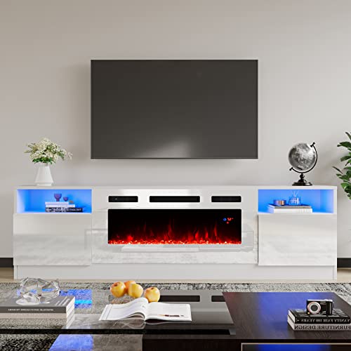 AMERLIFE TV Stand with Fireplace, LED Light Entertainment Center with 36' Electric Fireplace, 70'...