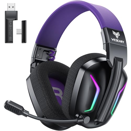 Image of WESEARY Wireless Gaming Headset for PS5, PS4, PC, Switch & Mac, 20ms Ultra-Low Latency, 2.4GHz USB & Bluetooth 5.4 Gaming Headphones with Mic, 50H Battery Life, 3D Spatial Audio, Dynamic Lighting