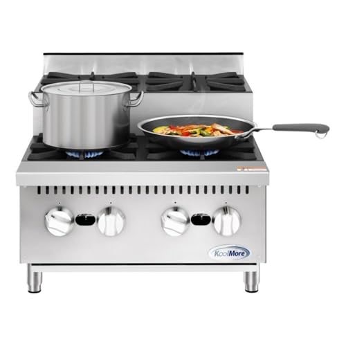 KoolMore 24 in. Commercial Four-Burner Natural Gas Step Up Range,...