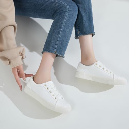 Witwatia 22200 Canvas Sneakers For Women Low Top Canvas Shoes Ladies Lace-Up Fashion Sneakers White Tennis Shoes Comfort Casual Walking Shoes thumb #5