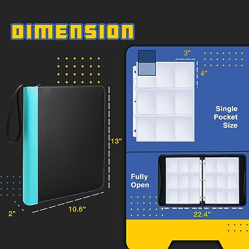 Card Binder, CLOVERCAT 9 Pocket Waterproof Trading Card Album, 720 Pocket Double Sided Display Zipper Card Binder with 40 Removable Sleeves, for YuGiOh, MTG, TCG, Game Cards & Sports Card (Light Blue)