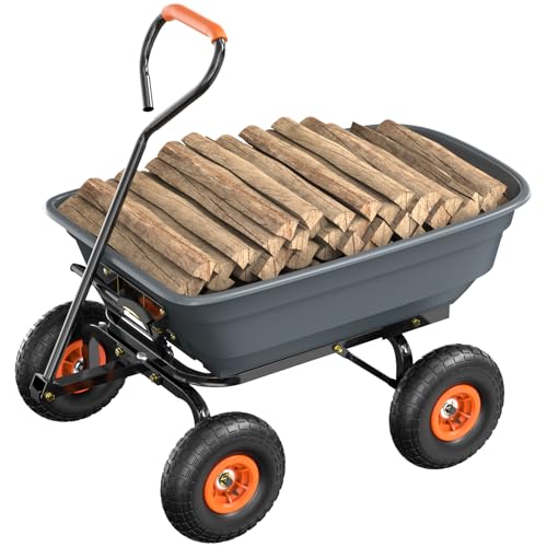 VINGLI Wheelbarrow, Plastic and Steel Wheel Barrel, Garden Cart for Lawn, Gardening, Construction - Detailed View