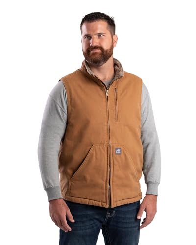 Berne Men's Heartland Sherpa-Lined Washed Duck Vest, Medium, Regular, Brown Duck