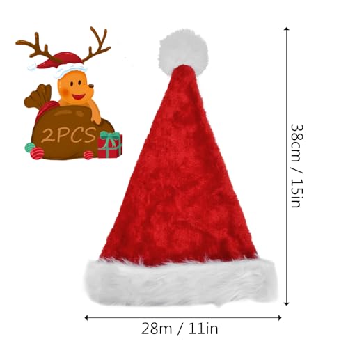 2 Pcs Christmas Santa Hats Adult Kids, Thicken Unisex New Year Plush Hat, Traditional Costume Hat for Christmas Party Women Men, Red Xmas Classic Cap for Christmas Gifts Holiday, Double Layer (S) - Image 2