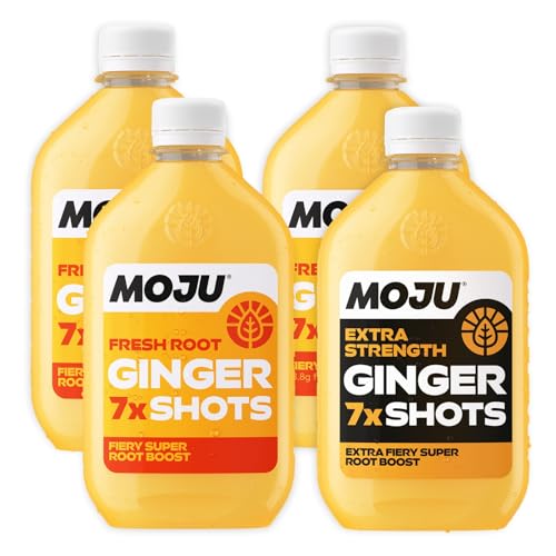 MOJU Mixed Ginger Dosing Bottles (4 x 420ml) 3x Ginger and 1x Extra Strength Natural Ingredients No Added Sugars or Sweeteners Vegan