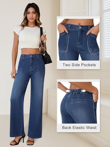 Wide Leg Jeans Woman Stretchy High Waisted Straight Leg Jeans Loose Trendy Denim Pants with Pockets4