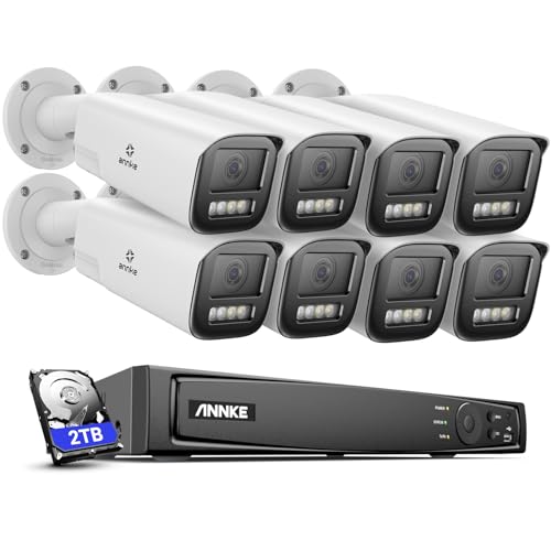 ANNKE 8MP Home Security Camera, 4K 8CH NVR with 2TB HDD for AI Motion Detection, 8pcs Optical Zoom PoE Cameras, 2.8mm~12mm Lens, Remote Access, Plug and Play PoE, H.265+, IP67 Weatherproof