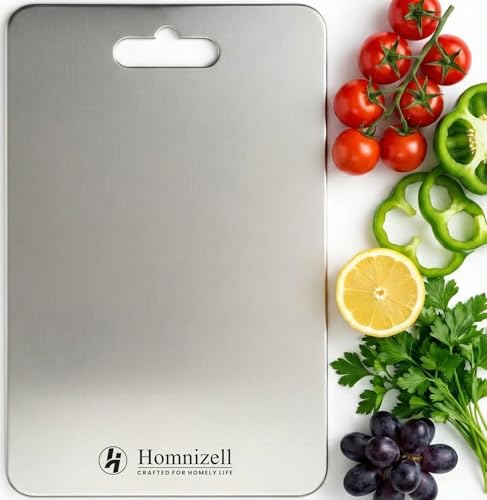 Image of Premium Double-Sided Heavy-Duty Stainless Steel Chopping Board (31 x 21 cm) - Kitchen Cutting Board for Vegetables, Fruits, Meat & Roti - Rust-Resistant, Hygienic & Easy to Clean