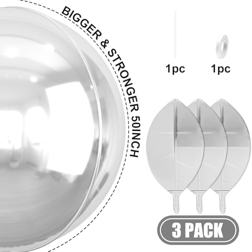 Image of 50 Inch Metallic Silver Round Foil Balloons 3pcs Large Mylar Balloons