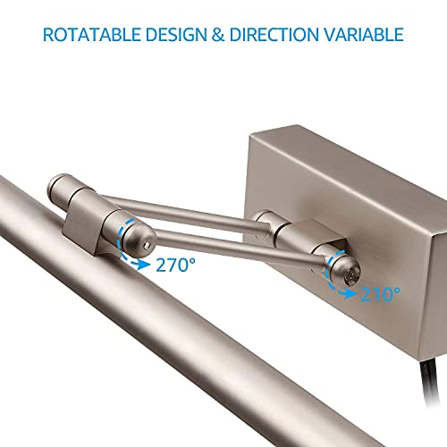 Leonlite Led Picture Light Fixtures 15.75 Inch, Cri90+, Swivel Full Metal Artwork Light With Adjustable Swing Arm, 8W, Plug-In & Hardwired Gallery Light, 3000K Warm White, Satin Nickel #TOP3