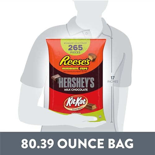 REESE'S, and KIT KAT Milk Chocolate Assortment Candy, Individually Wrapped, 80.39 oz Bulk Variety Bag (265 Pieces)