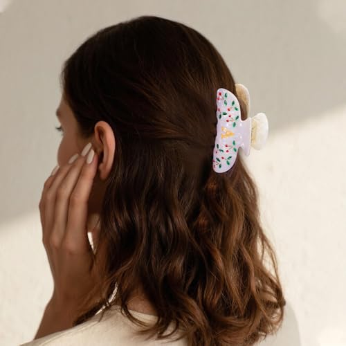 Image of Initial Cherry Hair Clips for Women - Letter Elegant Hair Claw Clips, Cherry Pattern Fashion Claw Clips With Rhinestones, Birthday Gifts for Women, Letter A