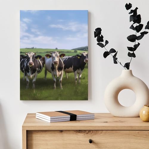 Toile vache prairie pour salon et bureau : cadre déco nature 30x40 cm - 4