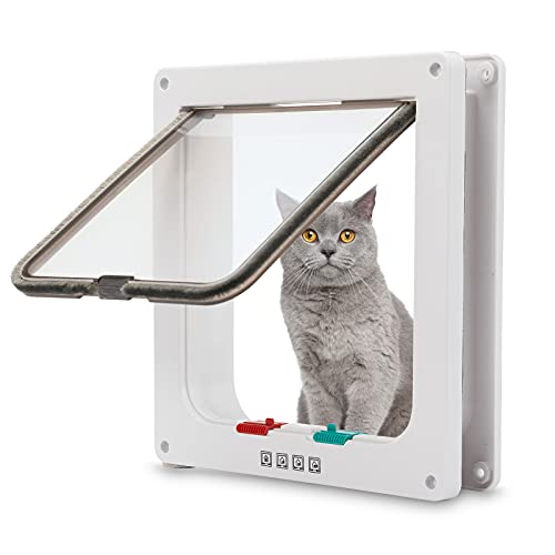 Herfuerry Large Cat Door Outer Size 9.8" x 9.3" x 2.16", 4 Way Locking Cat Flap Door for Interior Exterior Doors,Weatherproof Pet Doors for Cats &Dogs with Circumference <23",Suitable for Window &Wall