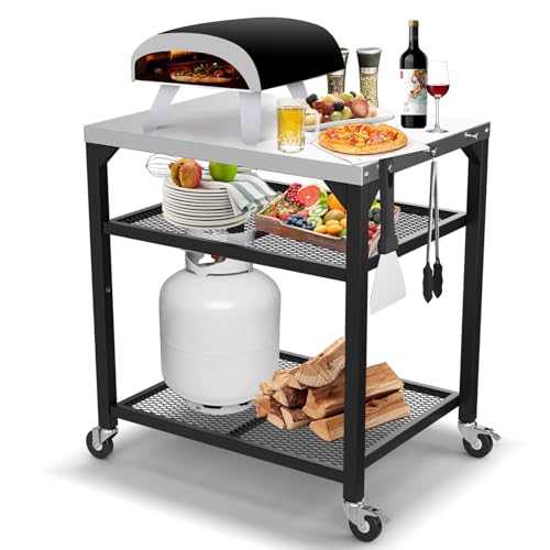 GFTIME Pizzaofen-Tischwagen für Ninja Woodfire, Blackstone Griddle, Weber Q, großer rollender...