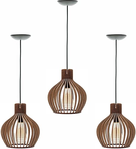 Trio Luminária Lustre Pendente Rússia (22x19cm) - Cor Imbuia - Ma...