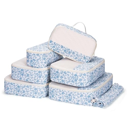 Narwey 7 Teilige Kompression Koffer Organizer, Compression Packing Cubes Backpack Kompression Packwürfel Rucksack, Koffer Organizer Set and Kofferorganizer for Damen and Herren