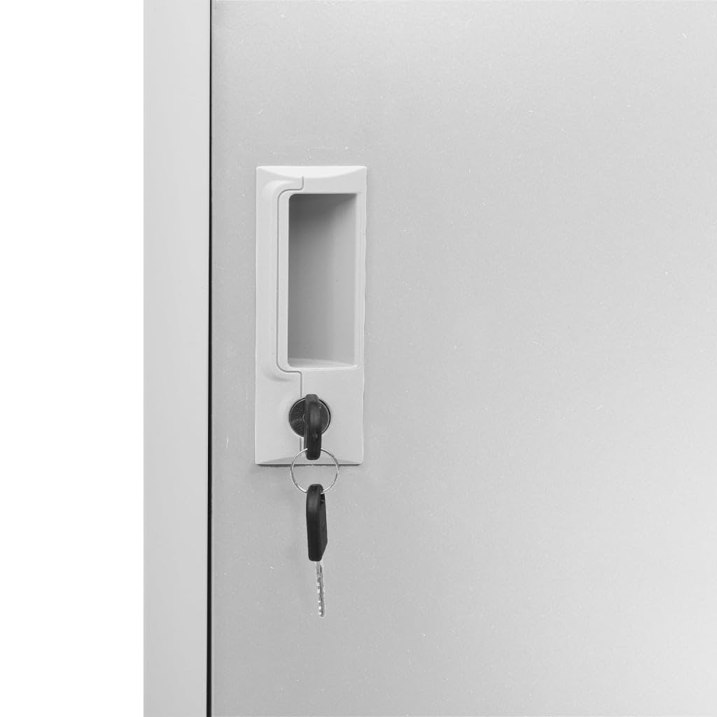 Armadietti 2 pezzi, grigio chiaro, in acciaio, 90 x 45 x 92,5 cm, con serratura, 4 scomparti, per ufficio, garage, cantina, ripostiglio, spazio e ordine