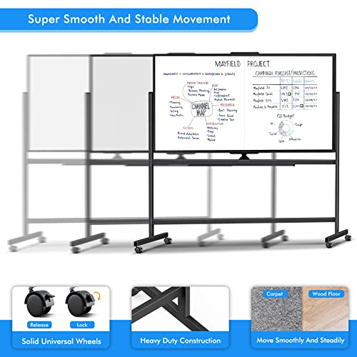 72 X 40 Large Dry Erase Board With Stand, Magnetic Rolling Whiteboard On Wheels, Double Sided Reversible Mobile White Board - Easel Stand Board Portable With Stain Resistant For Office Home Classroom #TOP6