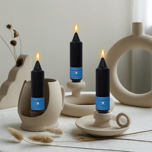 Image of 4 Pcs Handmade Unscented Taper Candles - 5 Inch Short Black Dinner Candle Sticks, Slow Burn Smokeless Wax Candles for Weddings Home Decoration Holiday Gifts