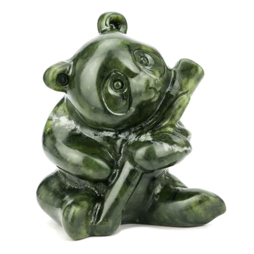 Estatua de panda en jade natural verde para decoración miniatura 1