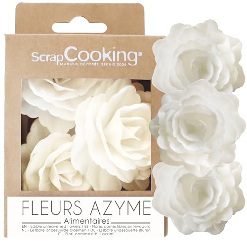 ScrapCooking - 3 Roses Royales Blanches en Azyme - Fleurs Comestibles pour Décoration Gâteau - Déco Florale Pièce-Montée, Cupcakes, Pâtisseries -...