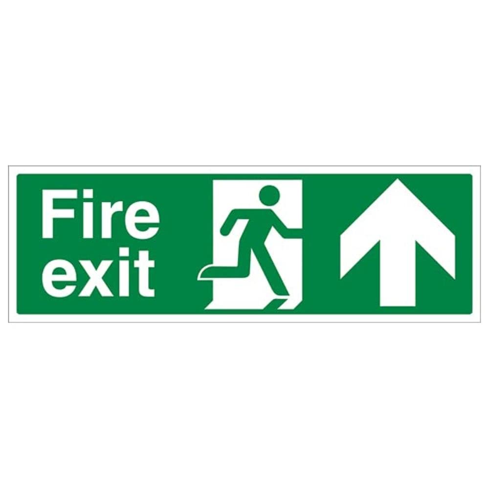 VSafety Exit Arrow Up Safety Sign 14001AX-SSW, 300x100mm, Restickable, White