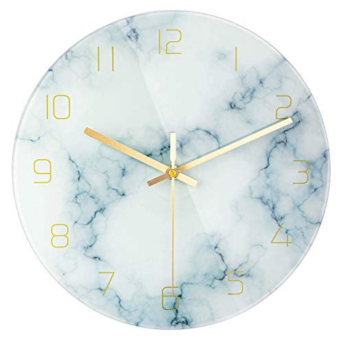 PATGO Glass Marble Silent Wall Clock for Living Room Decor, 12 Inch Modern