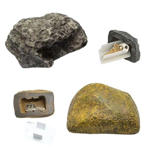 2 Pcs Piedra Falsa Con Compartimento Secreto,Caja Oculta Para Llaves al Aire Libre,La Imitación de Piedras Se Ve y Se Siente Como Piedra Real,Piedras Clave Para Almacenamiento,Jardín,Patio y Exterior