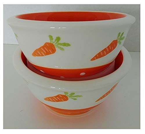 TerramotoCarrot Print Orange and White with Polka Dot Accent Design Ceramic Small Bowl Set of 2