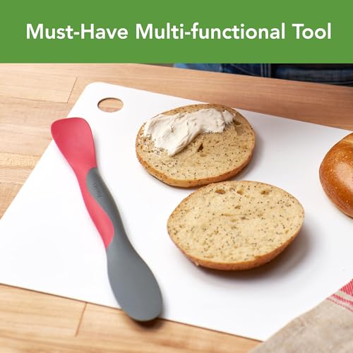 Image of Tovolo Mini Scoop and Spread Tool for Kitchen Meal Prep Small Sandwich Spreader Spatula for Peanut Butter Jelly, Silicone BPA Free Dishwasher Safe Scooper Spreader, Charcoal Gray and Viva Magenta