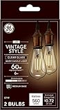 GE Vintage Style LED Light Bulbs, 60 Watt, Clear Finish, ST19 Edison Style Bulbs (2 Pack)