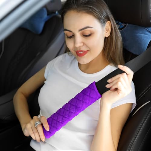 MIRKOO Car Seat Belt Cover Pad, 2-Pack Soft Car Safety Seat Belt Strap Shoulder Pad for Adults and Children, Suitable for Car Seat Belt, Backpack, Shoulder Bag, Laptop Computer Bag (Purple)