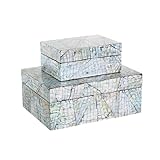 Deco 79 Mother of Pearl Shell Abstract Handmade Decorative Box Angular Mosaic Storage Decorative Keepsake Box with Iridescent Finish, Set of 2...