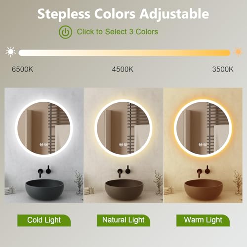 Trintion LED Spiegel Bad mit Beleuchtung 70cm Rund - Dimmbar mit 3 Lichtfarben (3500K-6500K), Touch-Schalter, Beschlagfrei - Badezimmerspiegel mit Licht für Make-up & Rasur 2