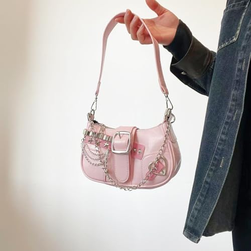 Image of Cute Y2k Purse for Women, Star Embroidery Pattern with Chain Strap Shoulder Bag, Goth Style Cute Mini Purse