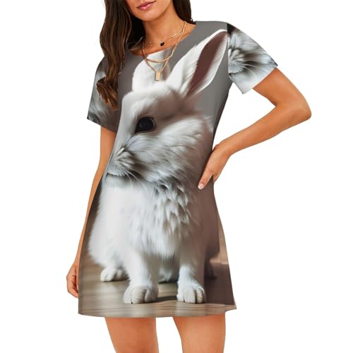 Chemise de nuit manches courtes femme respirante au motif lapin