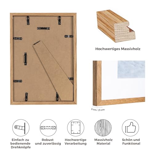 Feihorrm Bilderrahmen, A4 Fotorahmen aus Eiche, Mit gehärtetem Glas, Für 21x29,7 cm-Fotos ohne Passepartout oder 13… – Ansicht 5