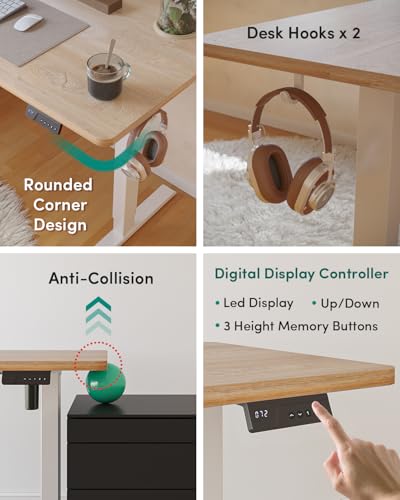 FEZIBO Electric Standing Desk For Gaming 120 * 60 cm Heigh Adjustable Stand up Table with digital display controller, Sit Stand Home Office Desk with Splice Board, White Frame/Oak Top - Image 7