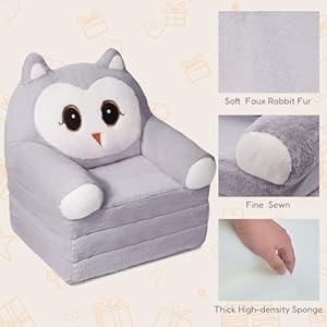 Kids sofa chair for toddler 2 in 1 folding soft baby couch with removable cover comfy plush childrens recliner convertible floor sofa bed to lounger for girls boys age 1 3owls grey  urban country home decor