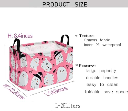 Image of Halloween Pink Ghost Storage Basket Gift Shelf Basket Storage Bin, Toys Nursery Basket Organizer Box for With Handles for Room Deco