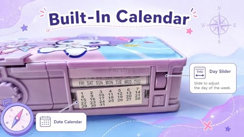 Image of Purple Multifunction Pencil Box for Girls with 2-Digit Password Lock, Built-in Sharpener & Calendar, Dual Sided Magnetic Geometry Compass Box with Buttons, School Gift (Password Lock Kuromi)
