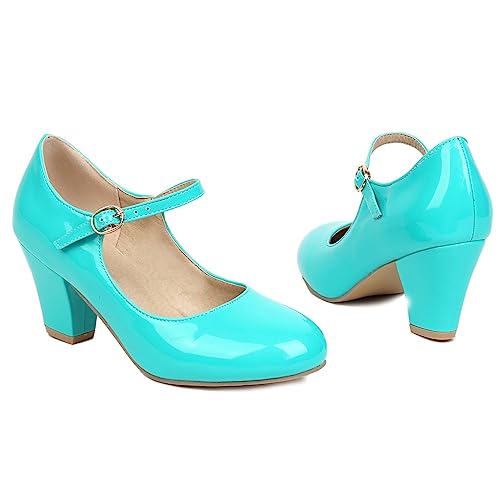 Kawaii Cute Dress Shoes Mary Jane Chunky High Heel Patent Ankle Strap Round Toe Pumps for Women2