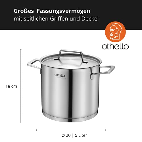 Foto von OTHELLO Topf/Gemüsetopf mit Edelstahl Deckel | 5L, Höhe 18cm | für alle Herdarten | Literskala innen | induktions- und backofengeeignet | Schüttrand | unbeschichtet